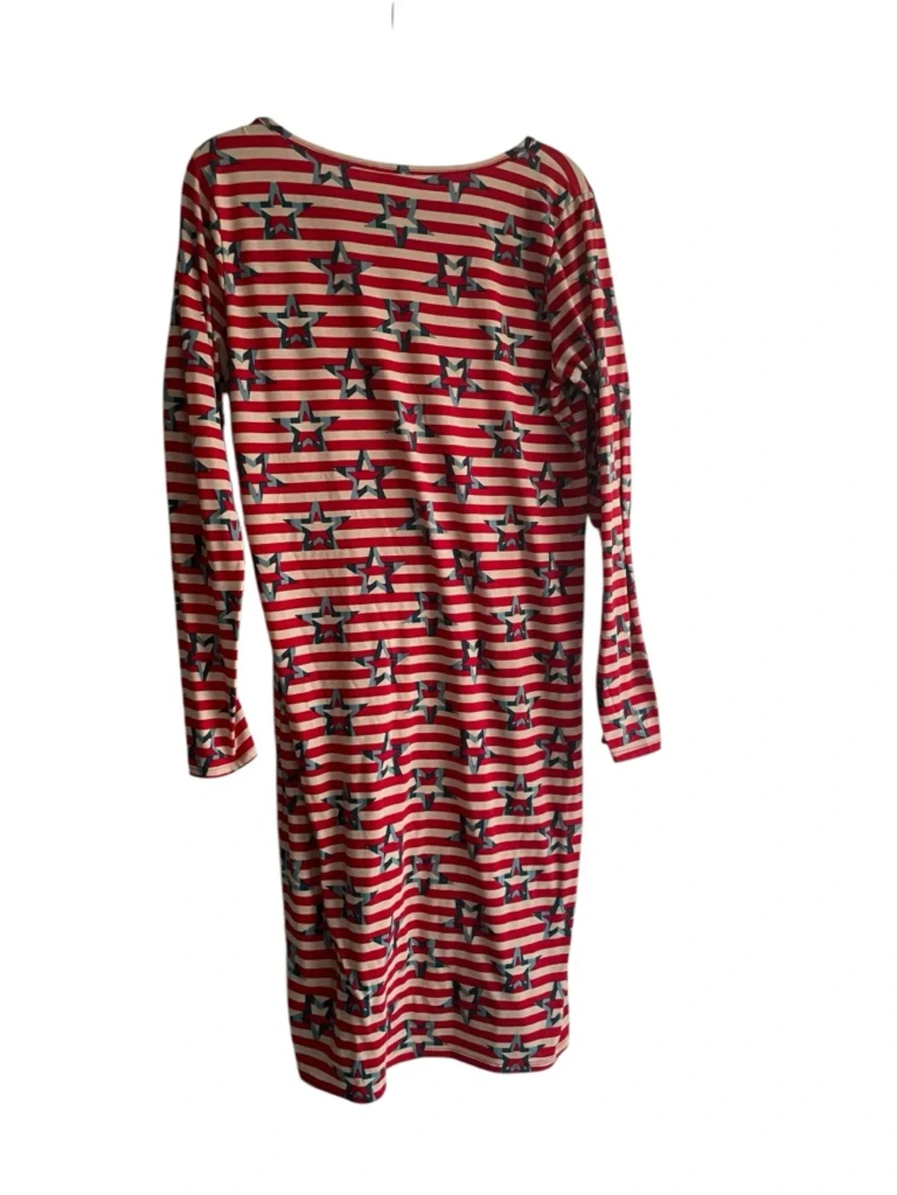 LuLaRoe Red and Navy Striped Star-Print Maxi Dress EUC - Picture 3 of 5